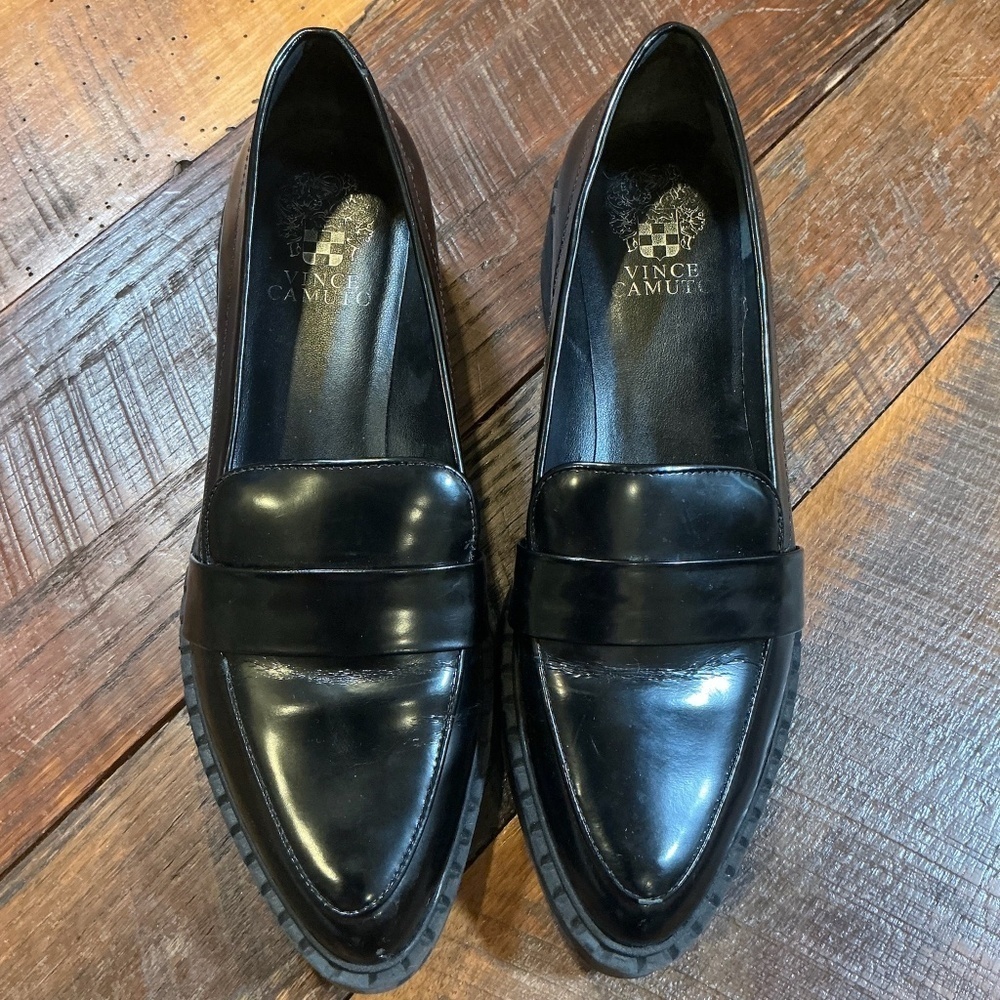 Vince Camuto Black Leather Penny Loafers | Women’s Size 8 / EU 38.5